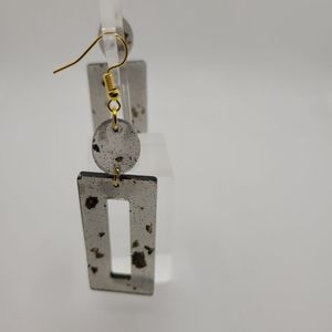 Black and gold handmade rectangular dangle earring